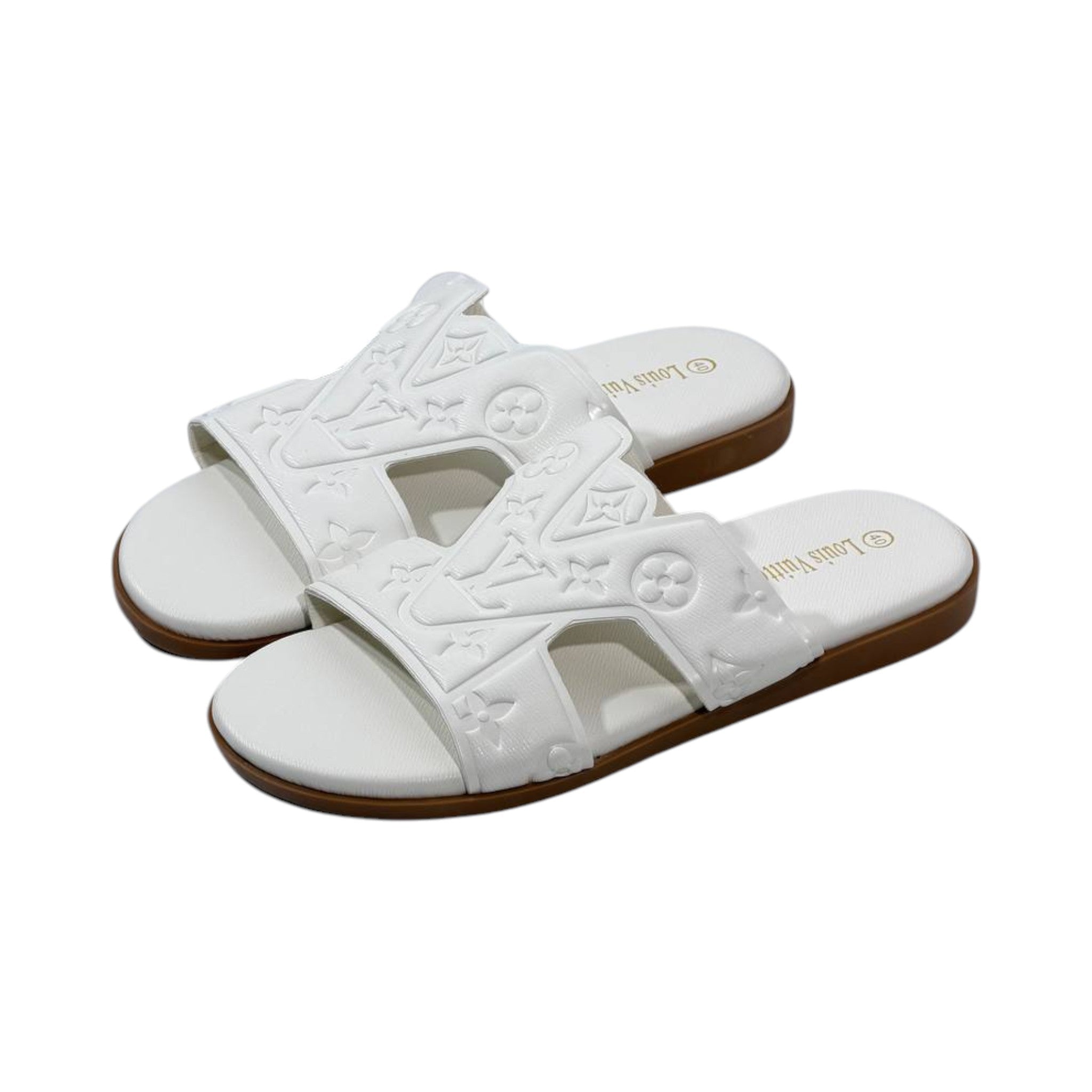 🤍 Louis Vuitton H Monogram Flat Slides – White Luxury Summer Edition - MASTERPIECE