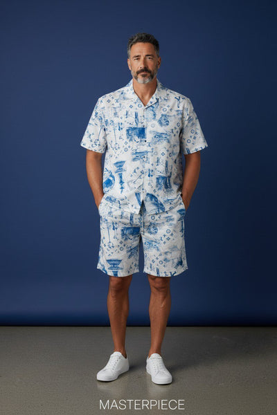 Louis Vuitton Inspired Beach Resort Co-Ord Set for Men – Luxury Monogram Printed Summer Shirt & Shorts Outfit 🌊✨ - MASTERPIECE