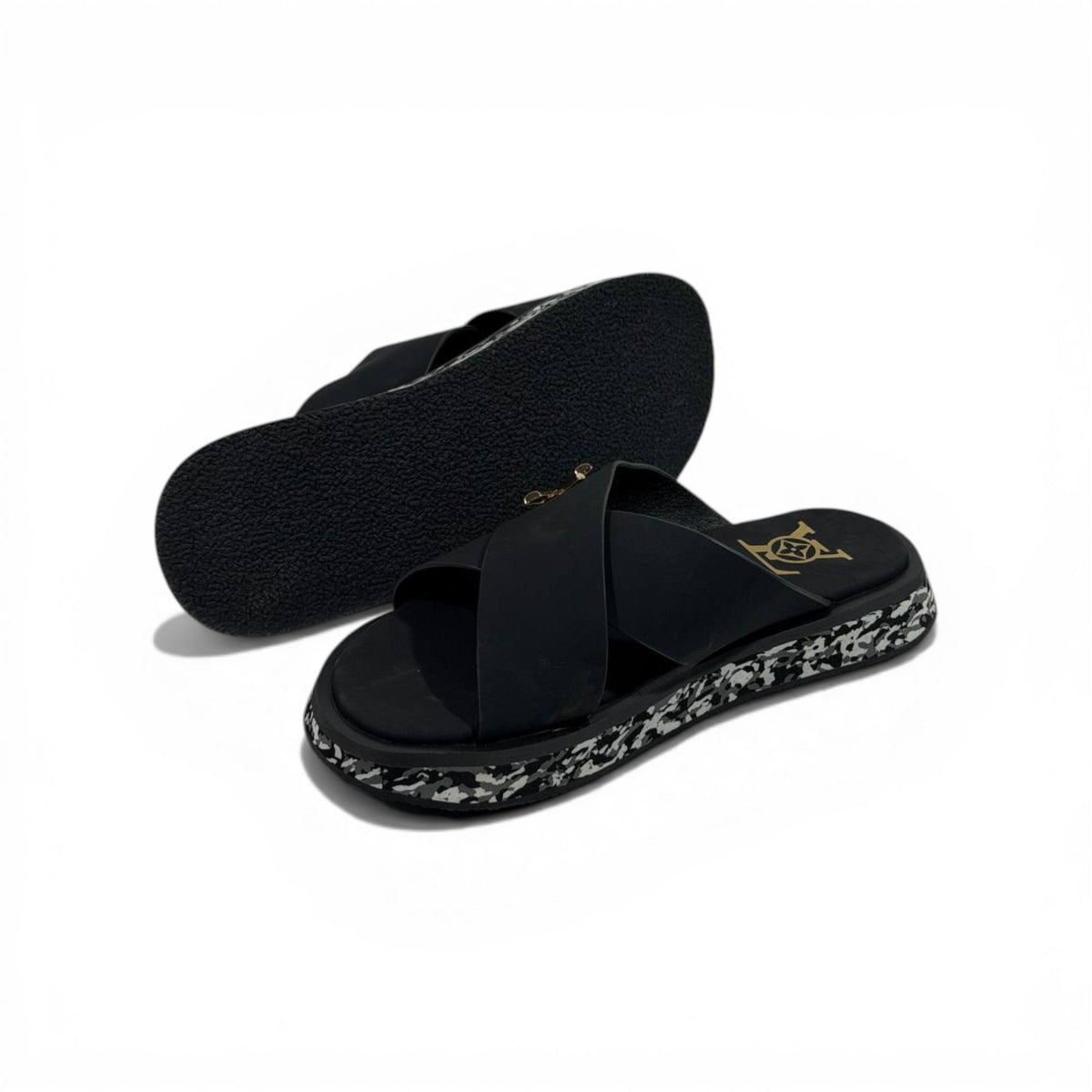 LOUIS VUITTON Luxury Black Cross Strap Sandals – LV Logo Detail & Marble Sole Design 👡✨ - MASTERPIECE
