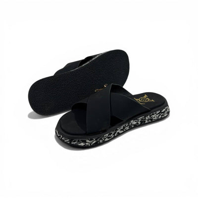 LOUIS VUITTON Luxury Black Cross Strap Sandals – LV Logo Detail & Marble Sole Design 👡✨ - MASTERPIECE