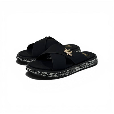 LOUIS VUITTON Luxury Black Cross Strap Sandals – LV Logo Detail & Marble Sole Design 👡✨ - MASTERPIECE