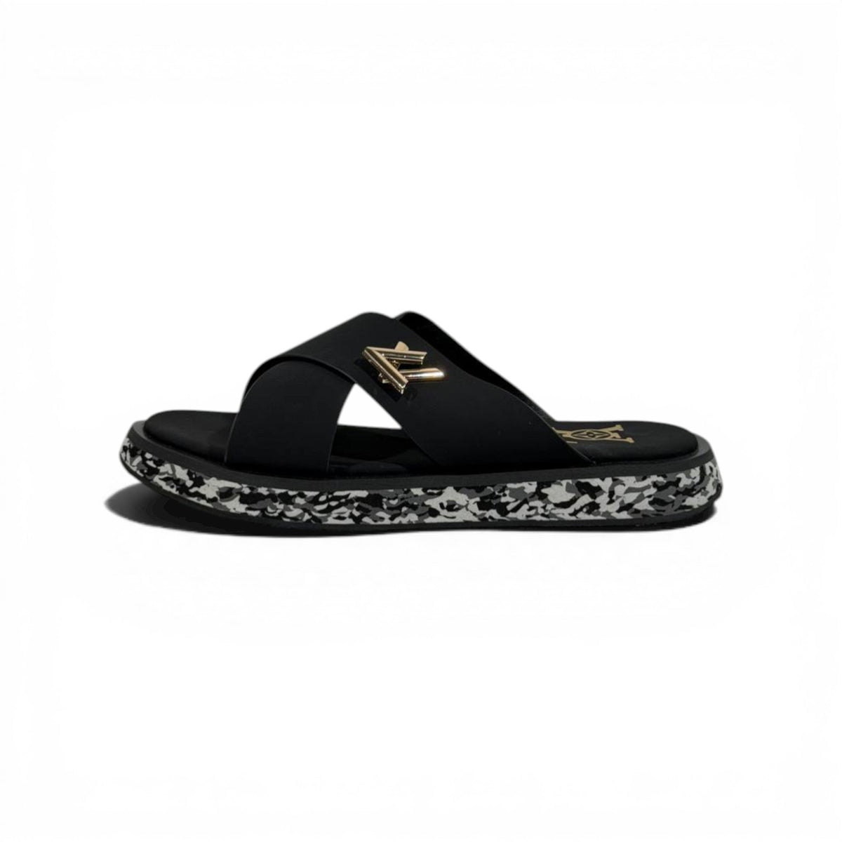 LOUIS VUITTON Luxury Black Cross Strap Sandals – LV Logo Detail & Marble Sole Design 👡✨ - MASTERPIECE