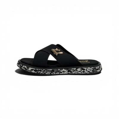 LOUIS VUITTON Luxury Black Cross Strap Sandals – LV Logo Detail & Marble Sole Design 👡✨ - MASTERPIECE