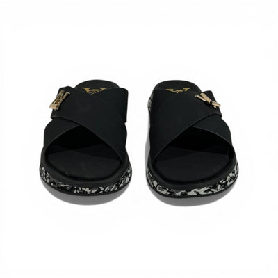 LOUIS VUITTON Luxury Black Cross Strap Sandals – LV Logo Detail & Marble Sole Design 👡✨ - MASTERPIECE