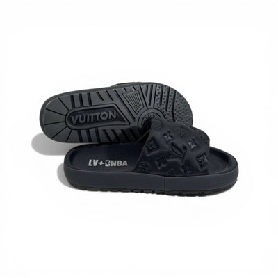 LOUIS VUITTON Luxury Black Monogram Slide Sandals – Embossed Design & Minimal Premium Style 👟 - MASTERPIECE