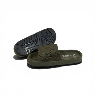 LOUIS VUITTON Luxury Olive Monogram Slide Sandals – Embossed Design & Premium Minimal Style 👟✨ - MASTERPIECE