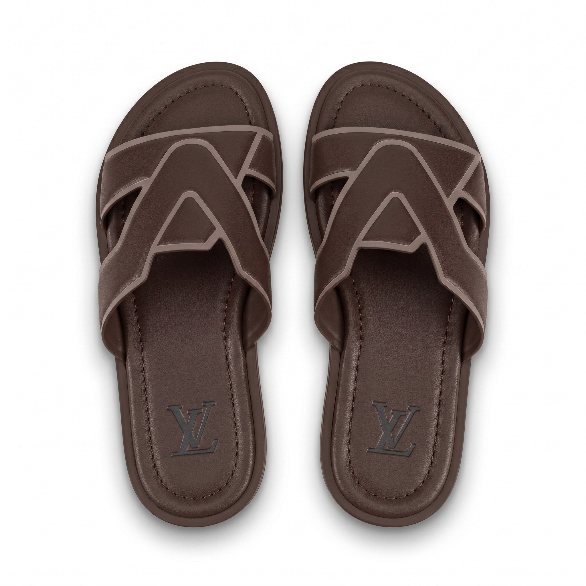 Louis Vuitton LV Cross Strap Leather Slides – Brown - MASTERPIECE