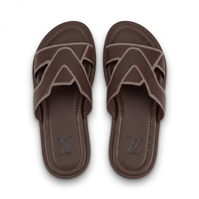 Louis Vuitton LV Cross Strap Leather Slides – Brown - MASTERPIECE