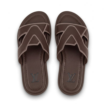Louis Vuitton LV Cross Strap Leather Slides – Brown - MASTERPIECE