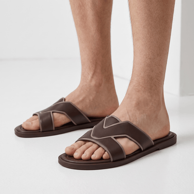 Louis Vuitton LV Cross Strap Leather Slides – Brown - MASTERPIECE