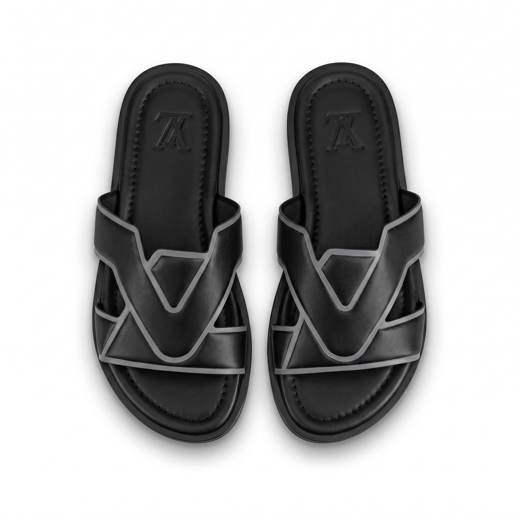 Louis Vuitton LV Interlocking Leather Slides – Black - MASTERPIECE