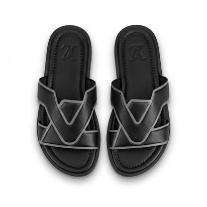 Louis Vuitton LV Interlocking Leather Slides – Black - MASTERPIECE