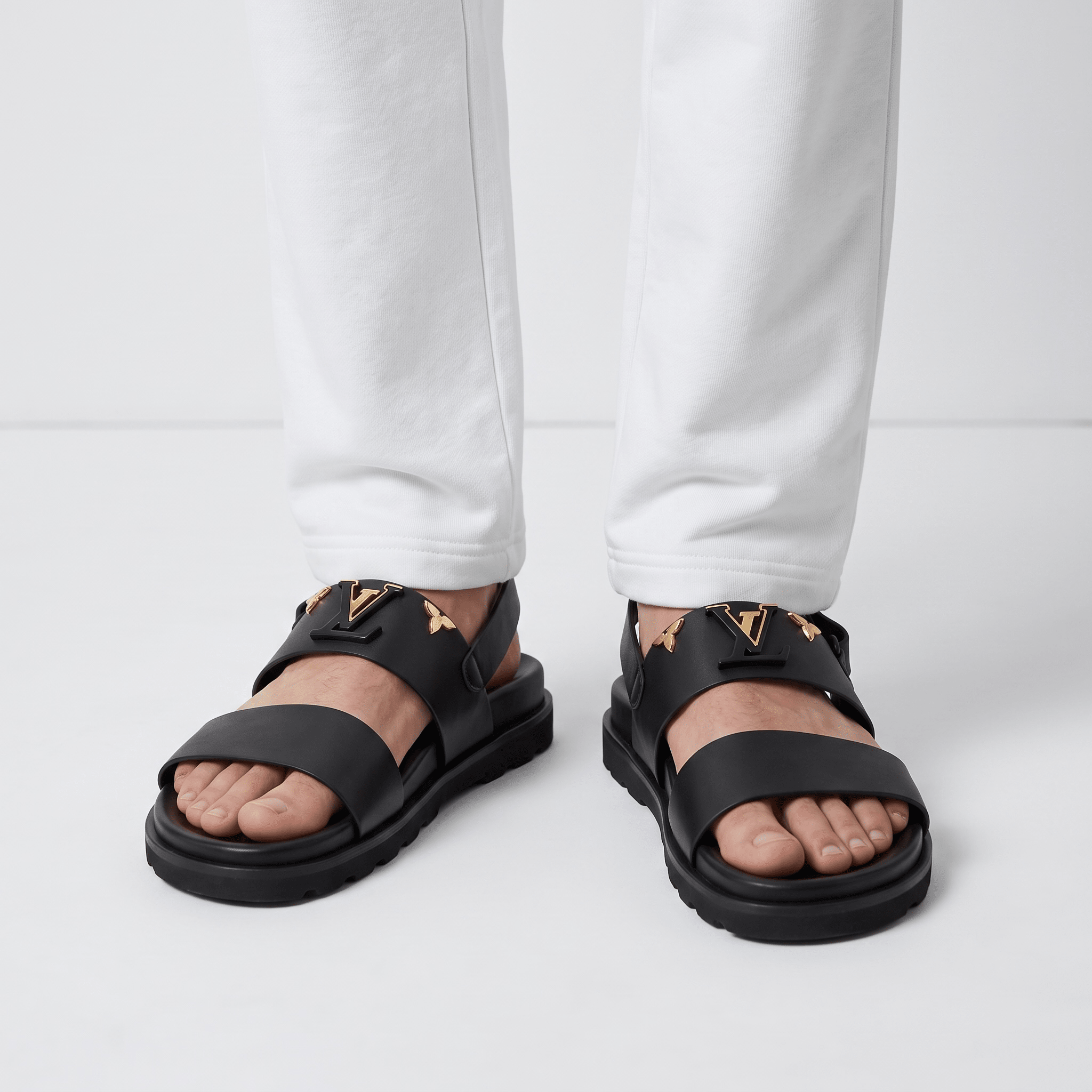Louis Vuitton LV Monogram Buckle Leather Sandals – Black - MASTERPIECE