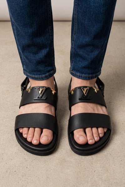 Louis Vuitton LV Monogram Buckle Leather Sandals – Black - MASTERPIECE
