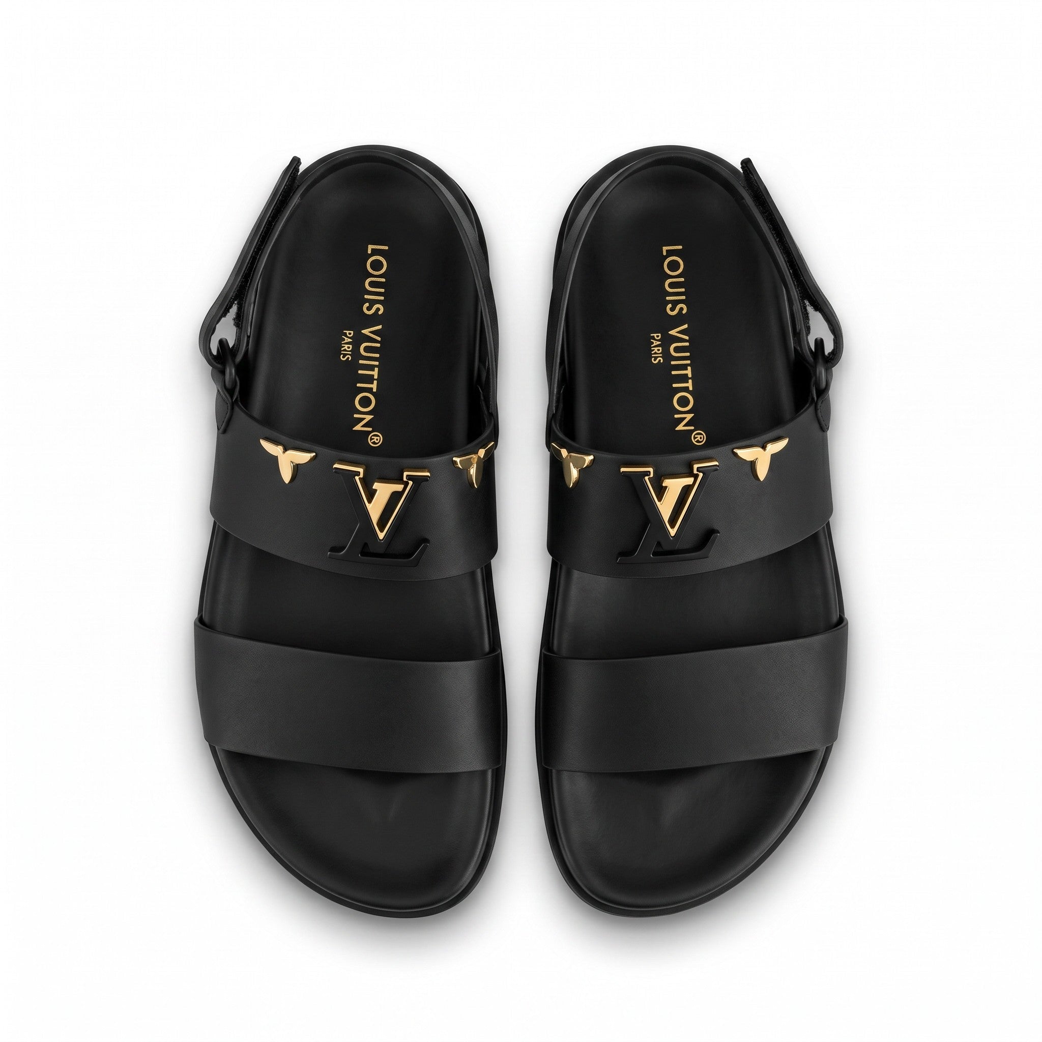 Louis Vuitton LV Monogram Buckle Leather Sandals – Black - MASTERPIECE