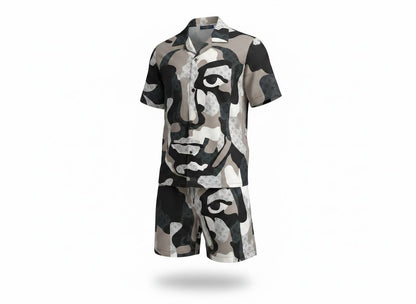 🖤 Louis Vuitton Monochrome Face Print Set – Bold Luxury Co - Ord Outfit 🩳👕🔥 - MASTERPIECE