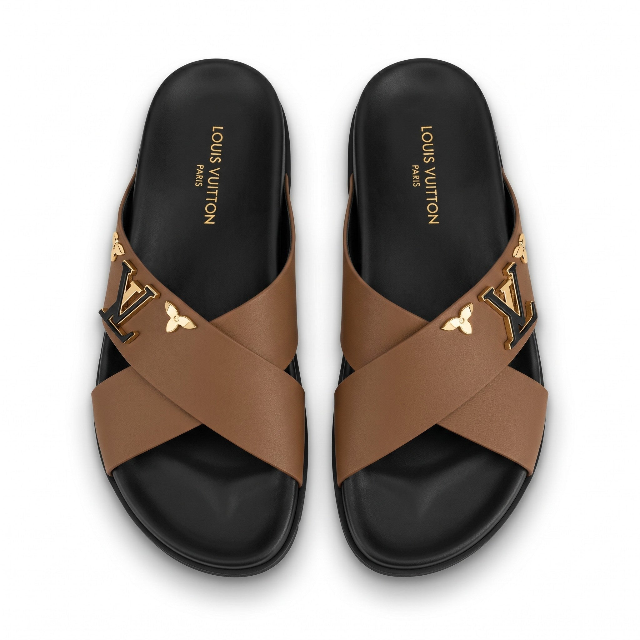Louis Vuitton Monogram Cross-Strap Slides – Camel Brown - MASTERPIECE
