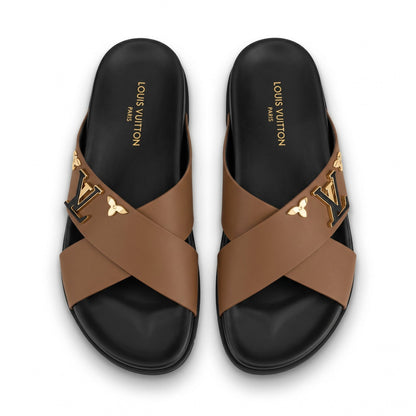 Louis Vuitton Monogram Cross-Strap Slides – Camel Brown - MASTERPIECE