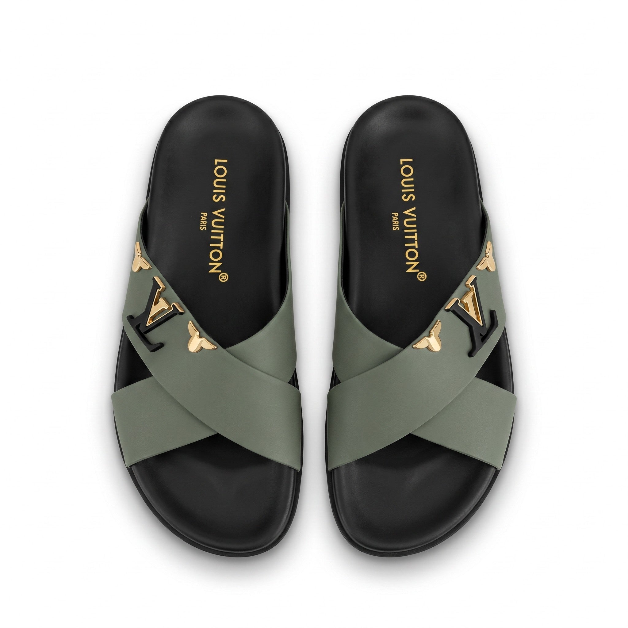Louis Vuitton Monogram Cross-Strap Slides – Olive Green - MASTERPIECE