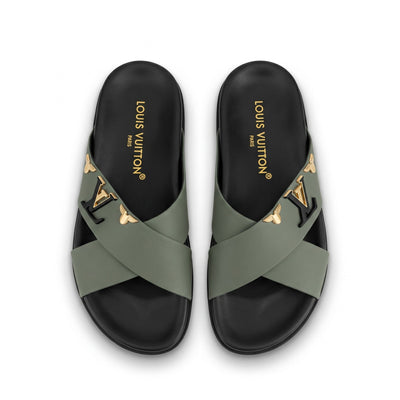 Louis Vuitton Monogram Cross-Strap Slides – Olive Green - MASTERPIECE