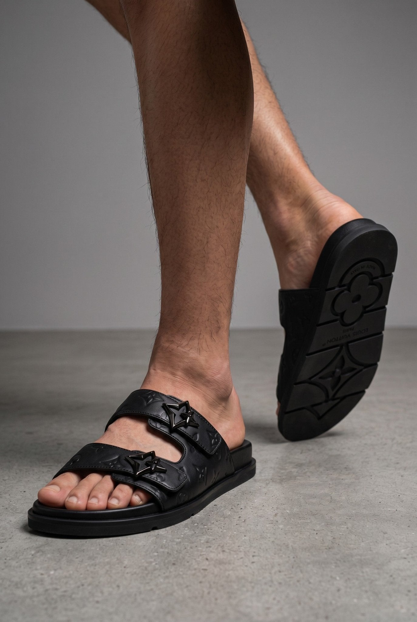 Louis Vuitton Monogram Double-Buckle Slides – Matte Black - MASTERPIECE