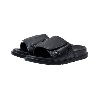 🖤 Louis Vuitton Monogram Embossed Comfort Slides – All Black Edition - MASTERPIECE