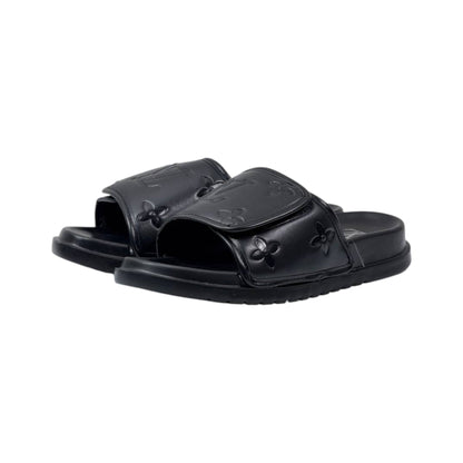 🖤 Louis Vuitton Monogram Embossed Comfort Slides – All Black Edition - MASTERPIECE