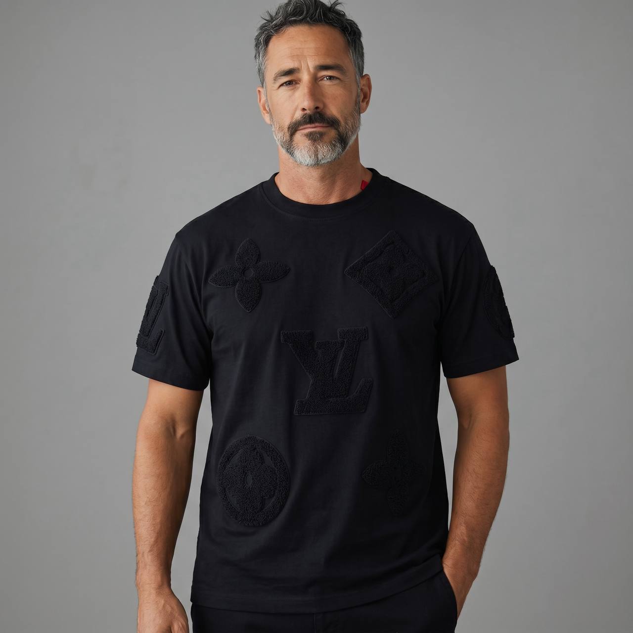 Louis Vuitton Monogram Embossed Premium T-Shirt – Black Edition 🖤✨ - MASTERPIECE