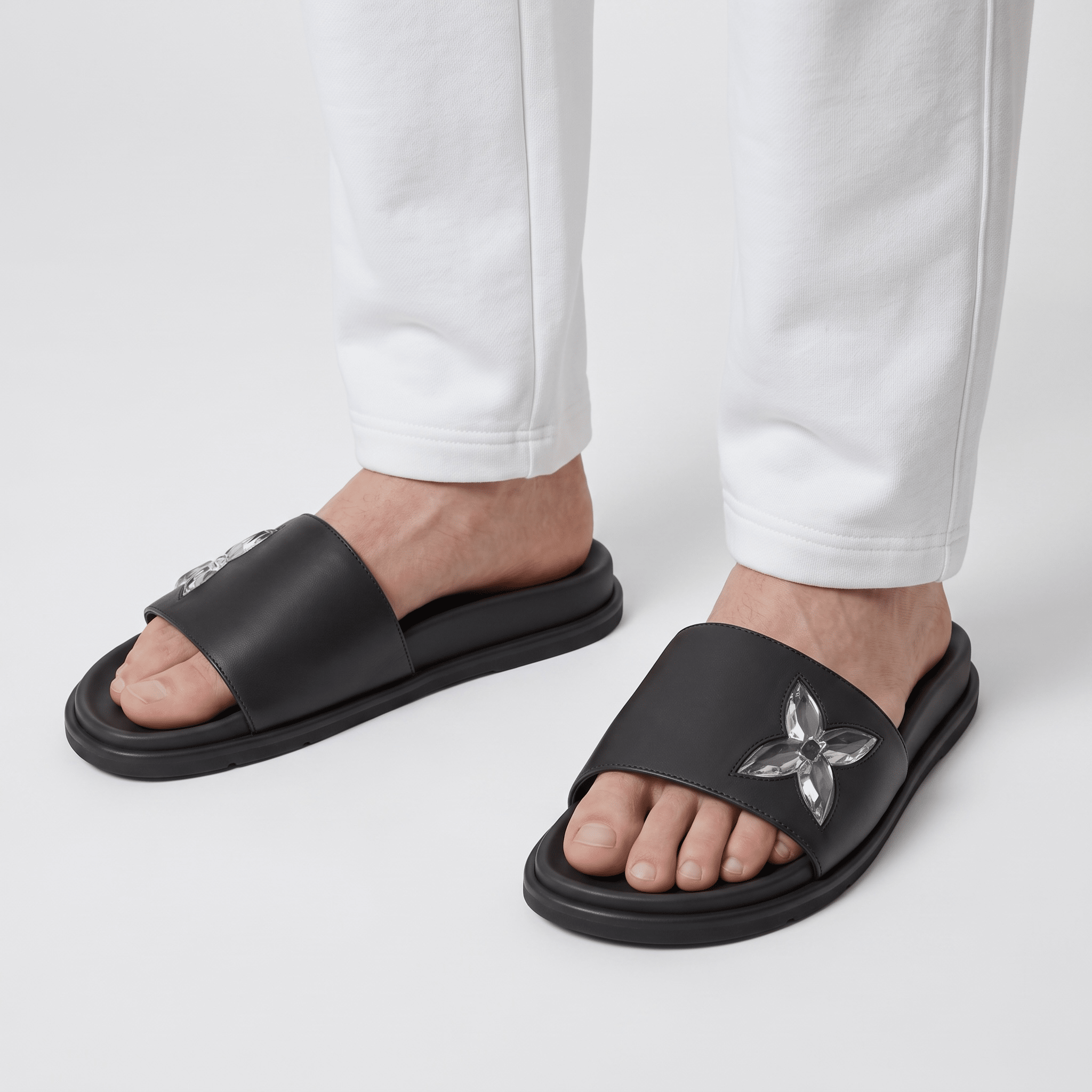 Louis Vuitton Monogram Flower Black Slides - MASTERPIECE