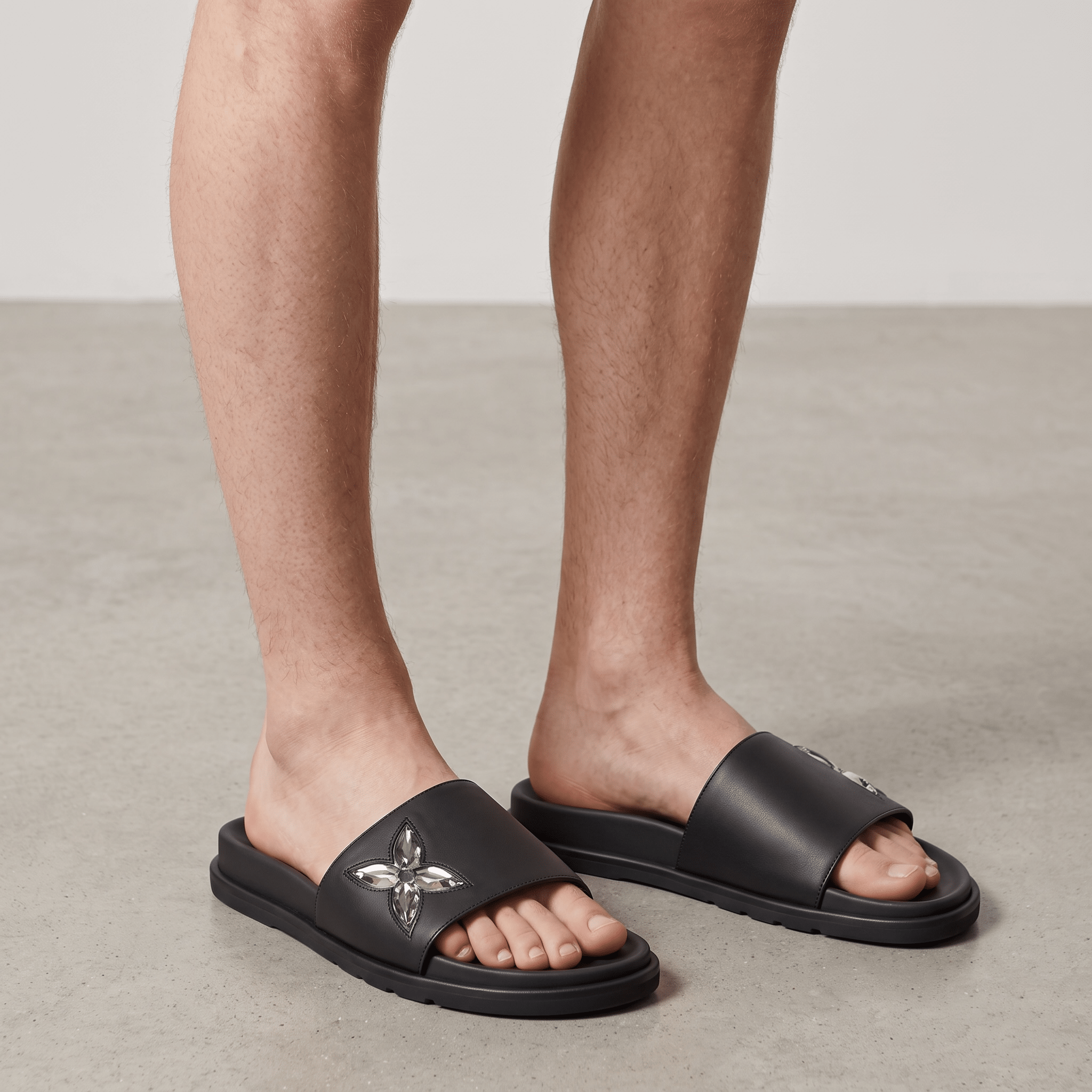 Louis Vuitton Monogram Flower Black Slides - MASTERPIECE