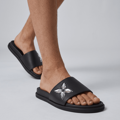 Louis Vuitton Monogram Flower Black Slides - MASTERPIECE