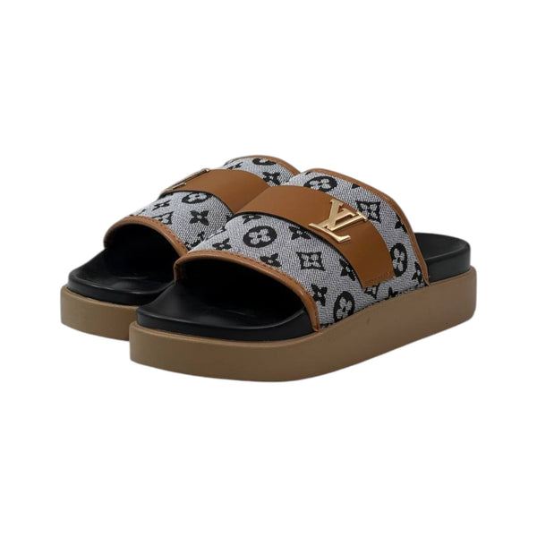 🤍🤎 Louis Vuitton Monogram Platform Slides – Beige Edition