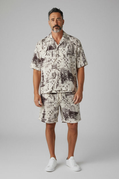 Louis Vuitton Monogram Resort Co-Ord Set for Men – Premium Printed Shirt & Shorts Summer Outfit ✨ - MASTERPIECE