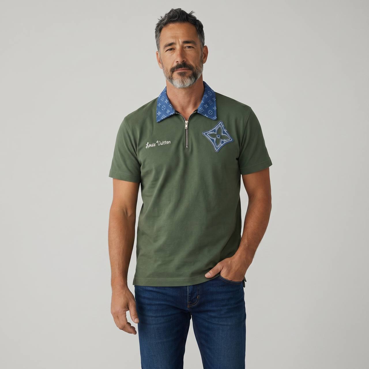 Louis Vuitton Monogram Zip Polo – Olive Green Edition 💚💙 - MASTERPIECE