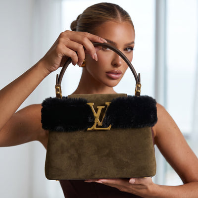 Louis Vuitton – Olive Suede Fur Top-Handle 👜✨ - MASTERPIECE