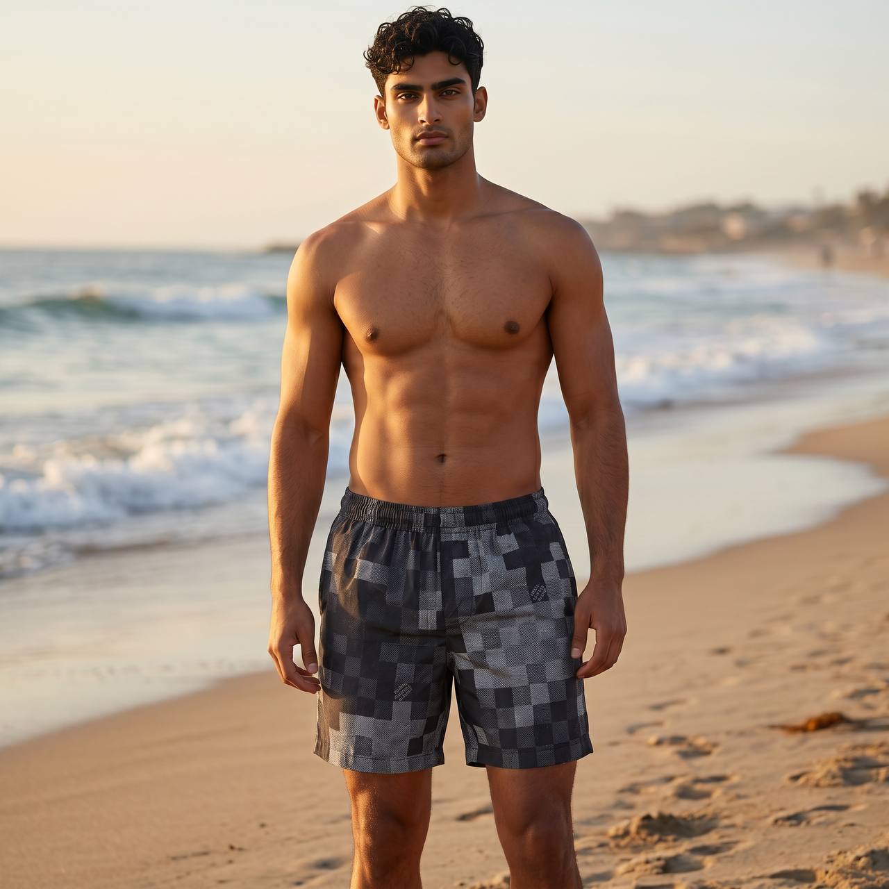 Louis Vuitton Pixel Monogram Swim Shorts 🖤 | Grey Luxury Beachwear - MASTERPIECE