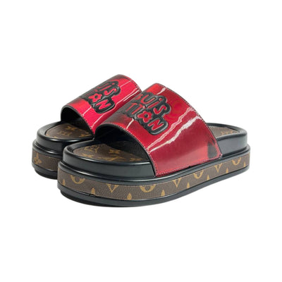 Louis Vuitton Red Platform Slides – Luxury Monogram Statement Sandals ❤️👡 - MASTERPIECE