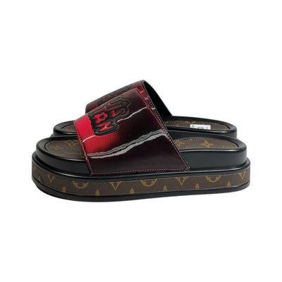 Louis Vuitton Red Platform Slides – Luxury Monogram Statement Sandals ❤️👡 - MASTERPIECE