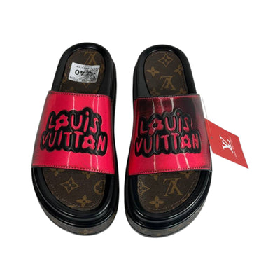 Louis Vuitton Red Platform Slides – Luxury Monogram Statement Sandals ❤️👡 - MASTERPIECE