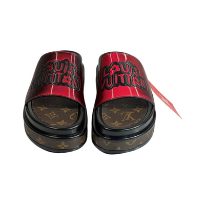 Louis Vuitton Red Platform Slides – Luxury Monogram Statement Sandals ❤️👡 - MASTERPIECE
