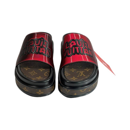 Louis Vuitton Red Platform Slides – Luxury Monogram Statement Sandals ❤️👡 - MASTERPIECE