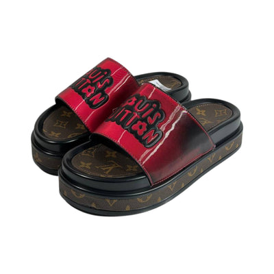 Louis Vuitton Red Platform Slides – Luxury Monogram Statement Sandals ❤️👡 - MASTERPIECE