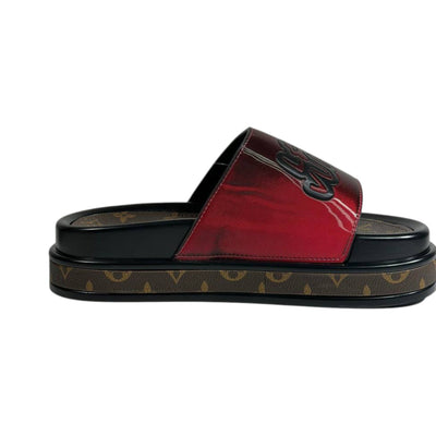 Louis Vuitton Red Platform Slides – Luxury Monogram Statement Sandals ❤️👡 - MASTERPIECE