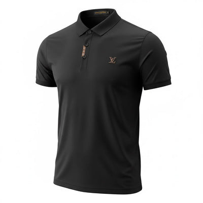 🖤 Louis Vuitton Style Black Polo – Monogram Detail Luxury Essential 👕✨ - MASTERPIECE