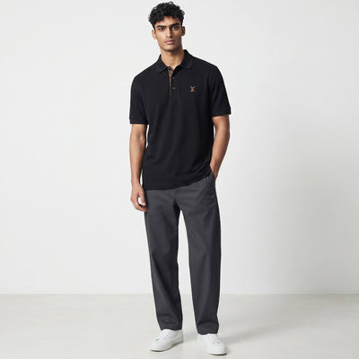🖤 Louis Vuitton Style Black Polo – Monogram Detail Luxury Essential 👕✨ - MASTERPIECE