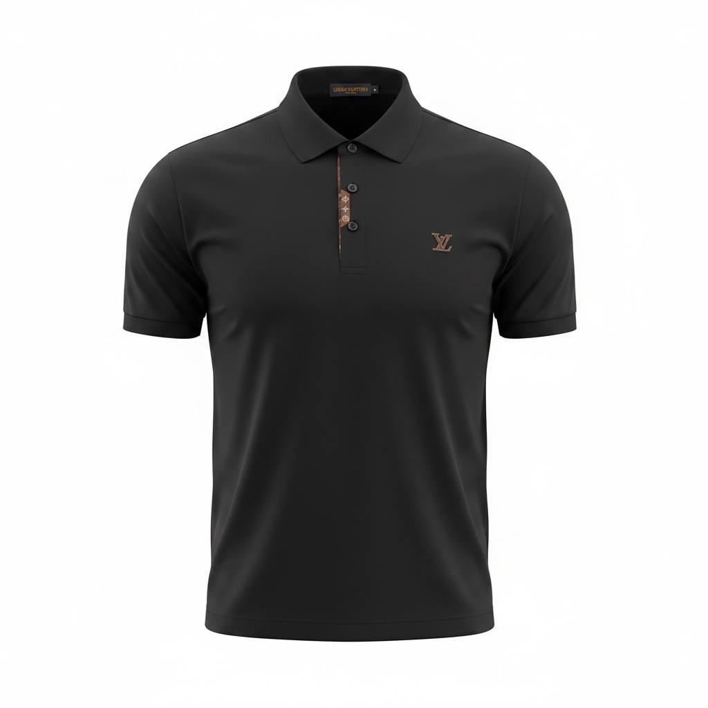 🖤 Louis Vuitton Style Black Polo – Monogram Detail Luxury Essential 👕✨ - MASTERPIECE
