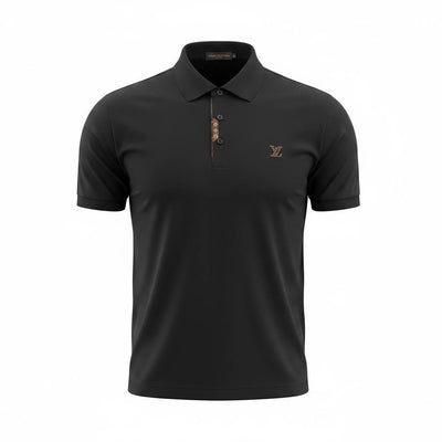 🖤 Louis Vuitton Style Black Polo – Monogram Detail Luxury Essential 👕✨ - MASTERPIECE