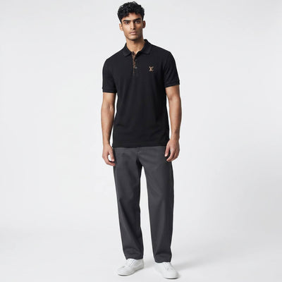 🖤 Louis Vuitton Style Black Polo – Monogram Detail Luxury Essential 👕✨ - MASTERPIECE