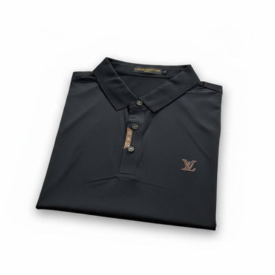 🖤 Louis Vuitton Style Black Polo – Monogram Detail Luxury Essential 👕✨ - MASTERPIECE