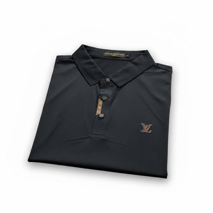 🖤 Louis Vuitton Style Black Polo – Monogram Detail Luxury Essential 👕✨ - MASTERPIECE